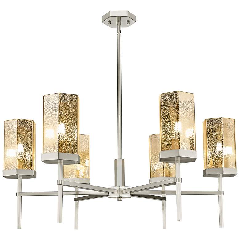 Image 1 Downtown Blakeley 32"W 6 Light Satin Nickel Chandelier w/ Mercury Shade