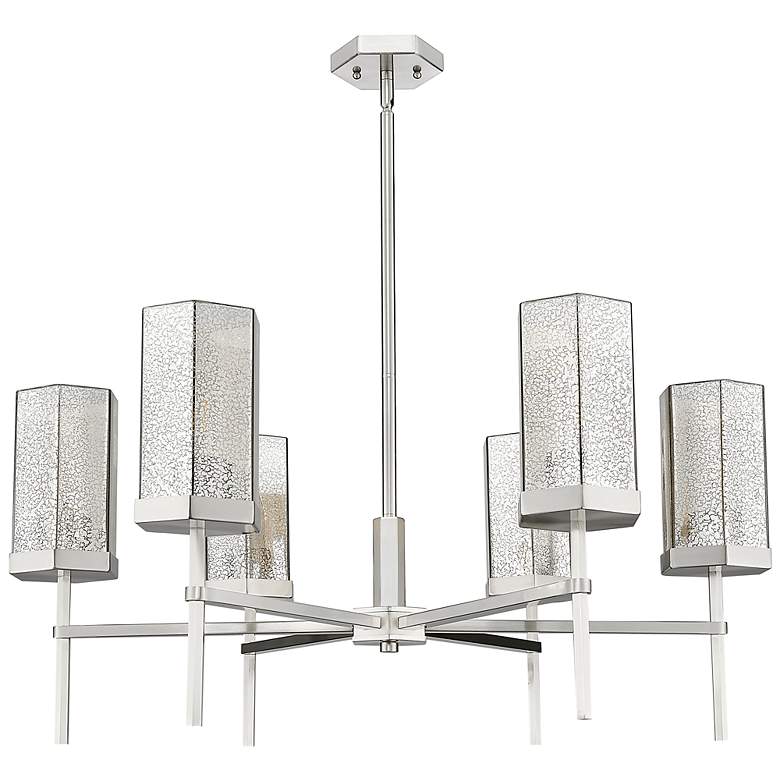 Image 2 Downtown Blakeley 32"W 6 Light Satin Nickel Chandelier w/ Mercury Shade more views
