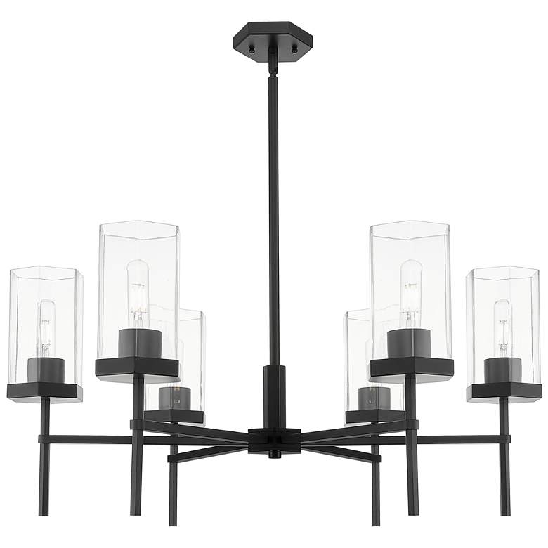 Image 1 Downtown Blakeley 32"W 6 Light Stem Black Chandelier w/ Clear Shade