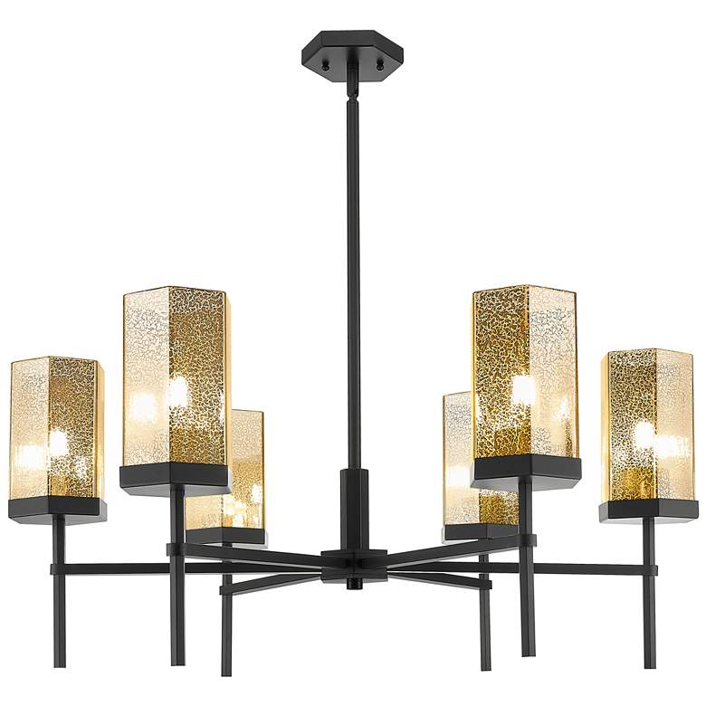 Image 1 Downtown Blakeley 32"W 6 Light Stem Black Chandelier w/ Mercury Shade