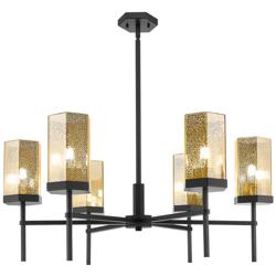 Downtown Blakeley 32"W 6 Light Stem Black Chandelier w/ Mercury Shade