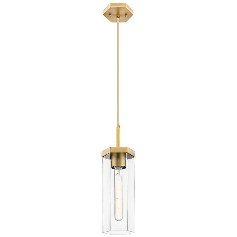 Image 1 Downtown Blakeley 5"W Cord Brushed Brass Pendant w/ Clear Shade