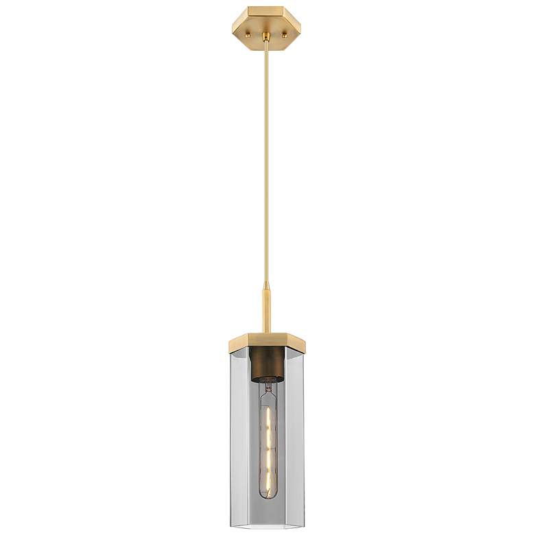 Image 1 Downtown Blakeley 5"W Cord Brushed Brass Pendant w/ Light Smoke Shade