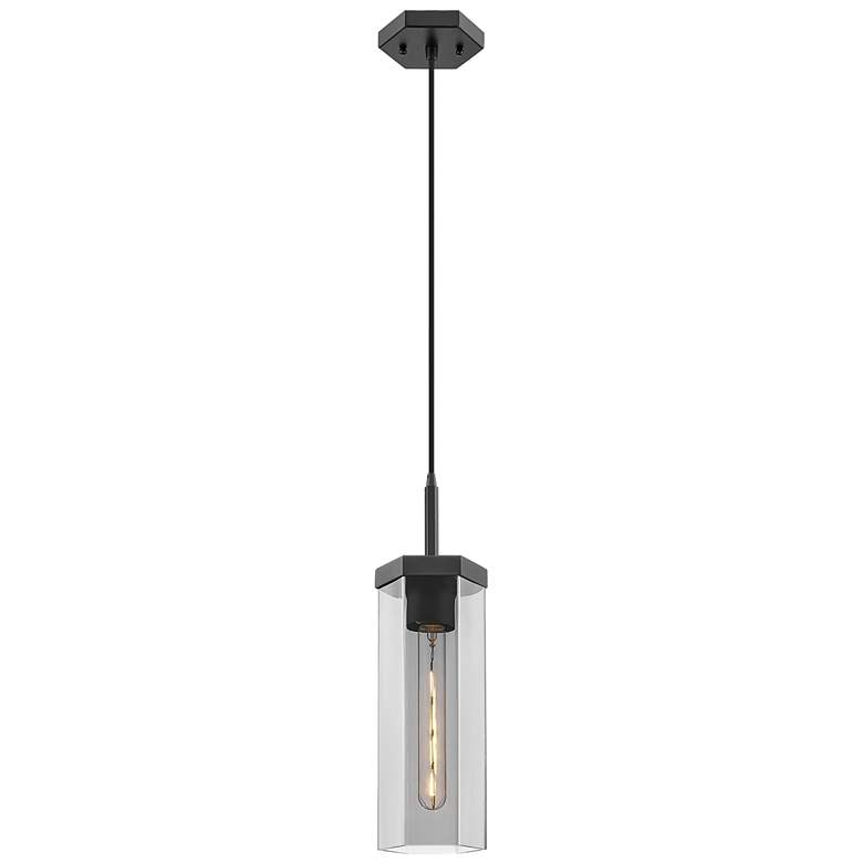 Image 1 Downtown Blakeley 5"W Cord Matte Black Pendant w/ Light Smoke Shade