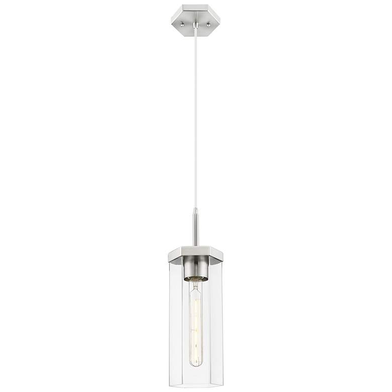 Image 1 Downtown Blakeley 5"W Cord Satin Nickel Pendant w/ Clear Shade