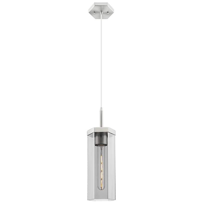 Image 1 Downtown Blakeley 5"W Cord Satin Nickel Pendant w/ Light Smoke Shade