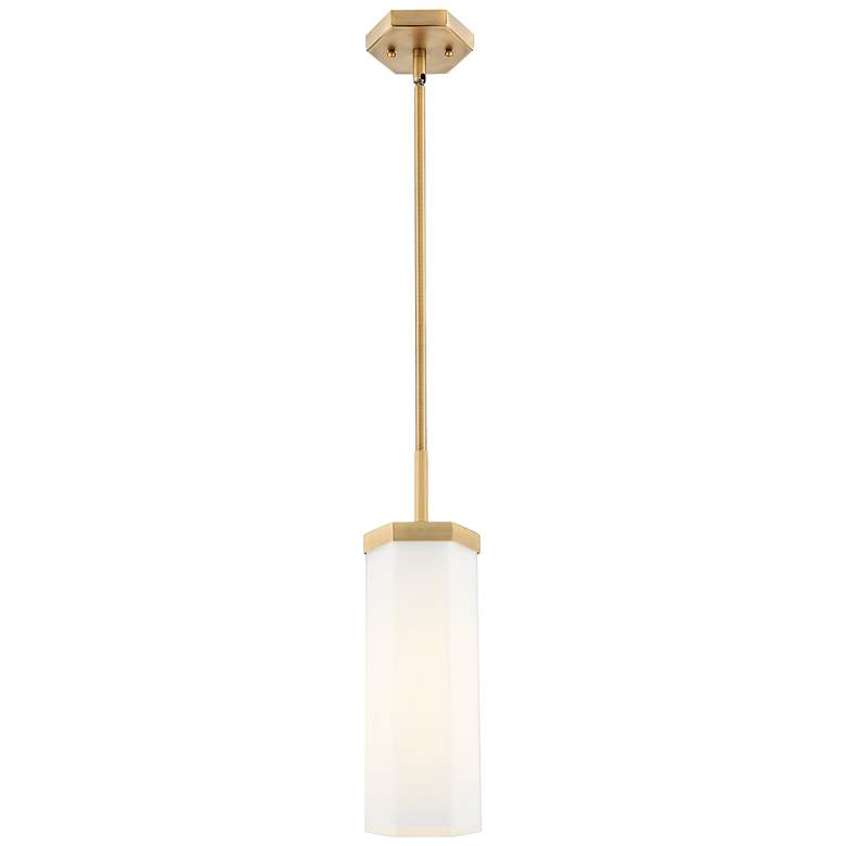 Image 2 Downtown Blakeley 5"W Stem Brushed Brass Pendant w/ White Shade