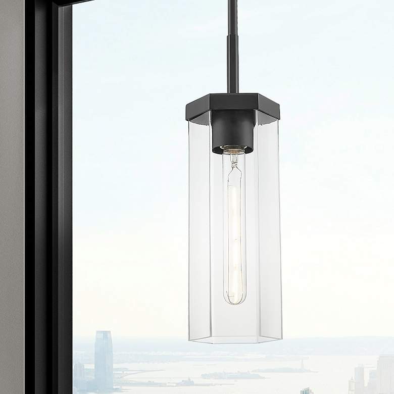 Image 1 Downtown Blakeley 5"W Stem Matte Black Pendant w/ Clear Shade