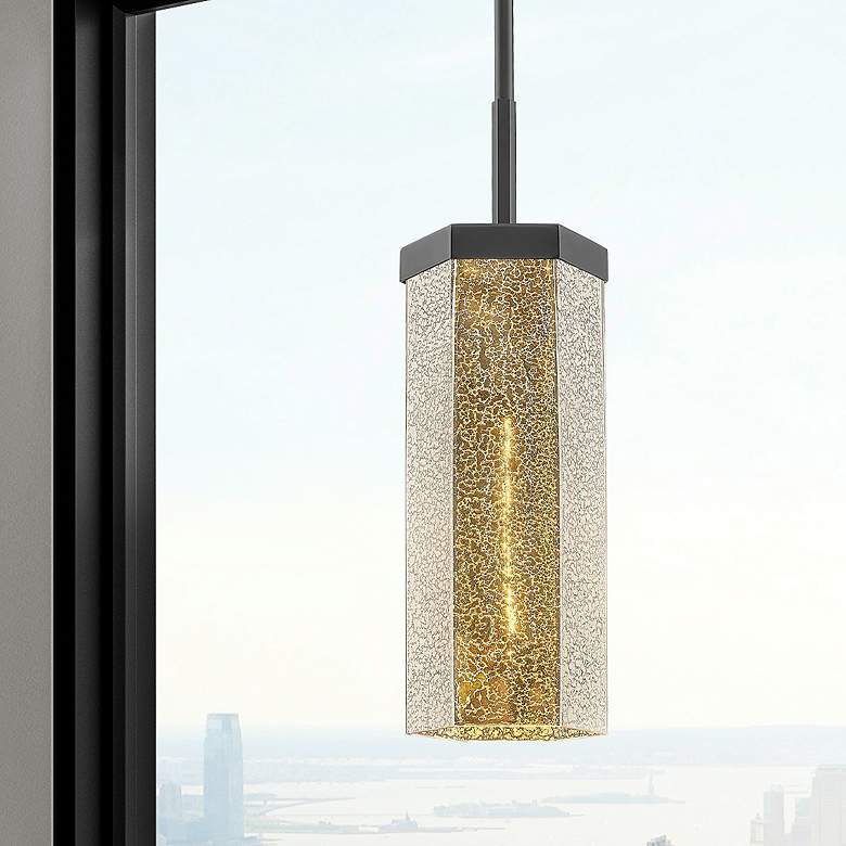 Image 1 Downtown Blakeley 5"W Stem Matte Black Pendant w/ Mercury Shade