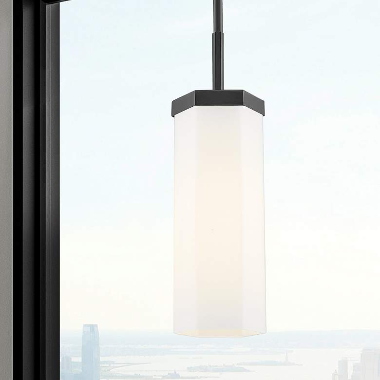 Image 1 Downtown Blakeley 5"W Stem Matte Black Pendant w/ White Shade