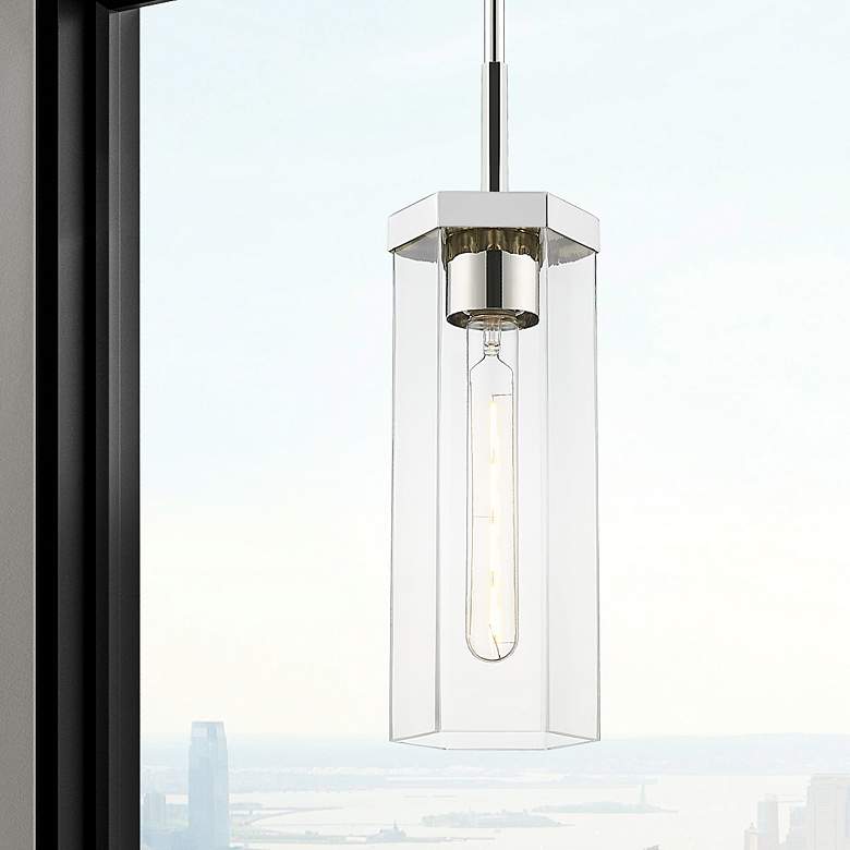 Image 1 Downtown Blakeley 5"W Stem Polished Nickel Pendant w/ Clear Shade