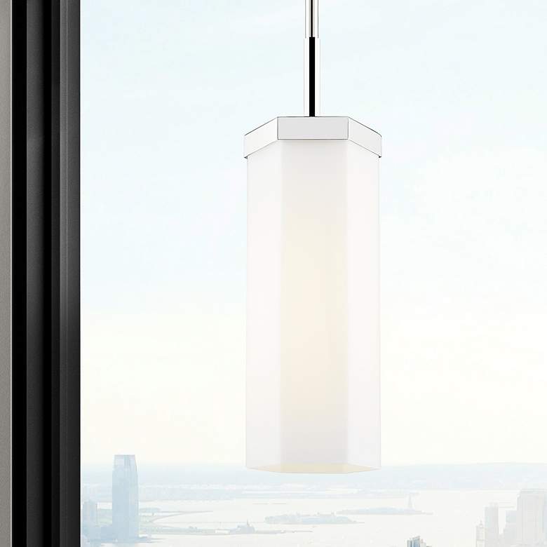 Image 1 Downtown Blakeley 5"W Stem Polished Nickel Pendant w/ White Shade