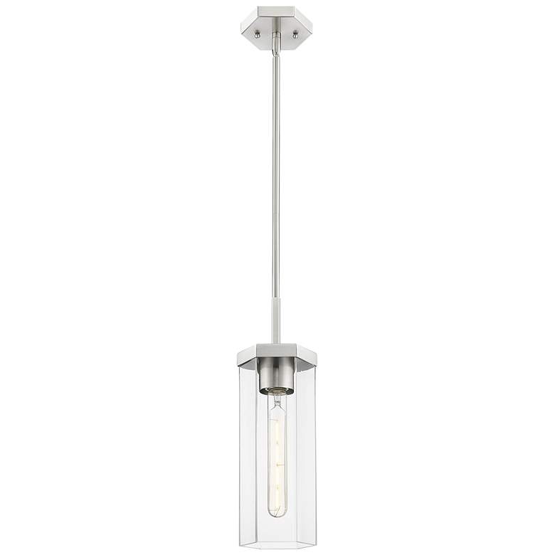 Image 2 Downtown Blakeley 5"W Stem Satin Nickel Pendant w/ Clear Shade