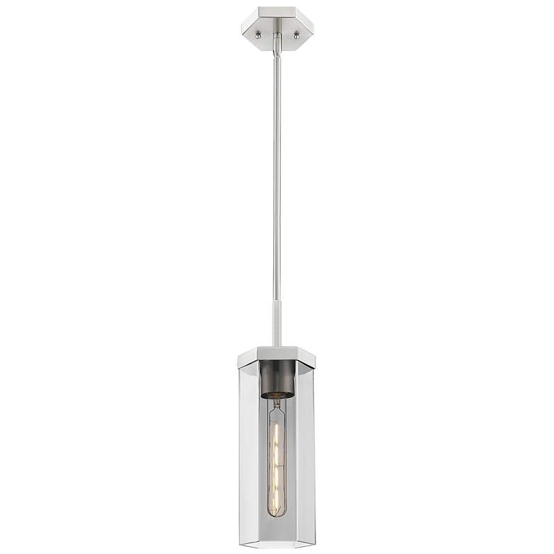 Image 2 Downtown Blakeley 5"W Stem Satin Nickel Pendant w/ Light Smoke Shade