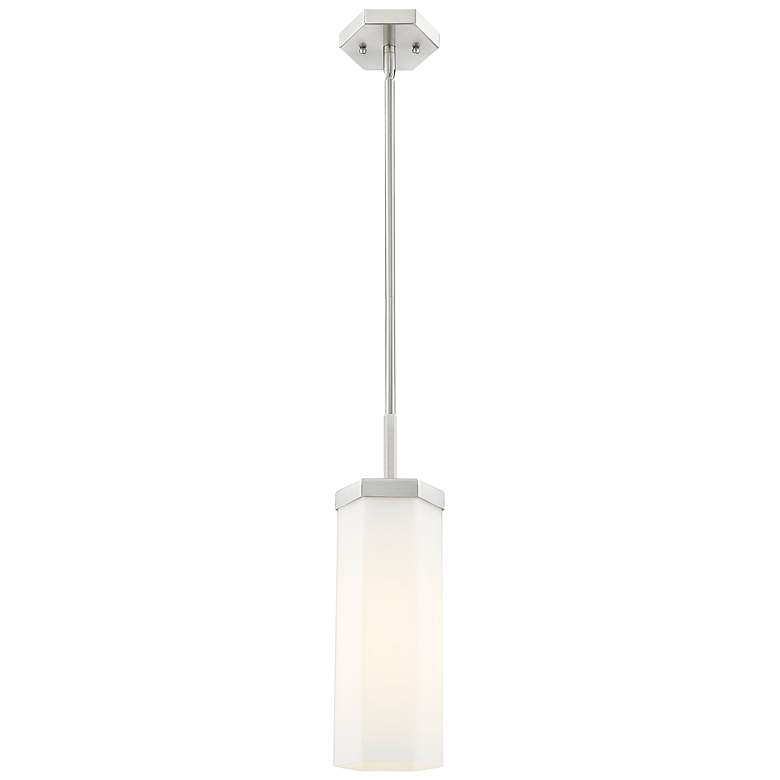 Image 2 Downtown Blakeley 5"W Stem Satin Nickel Pendant w/ White Shade