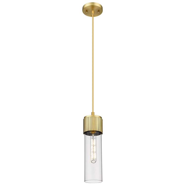 Image 1 Downtown Bolivar 5"W Cord Brushed Brass Pendant w/ Clear Shade