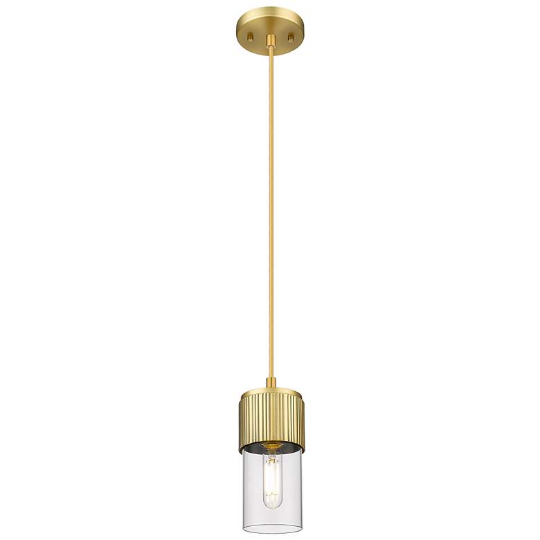 Image 1 Downtown Bolivar 5"W Cord Brushed Brass Pendant w/ Clear Shade