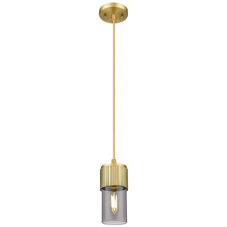 Image 1 Downtown Bolivar 5"W Cord Brushed Brass Pendant w/ Light Smoke Shade