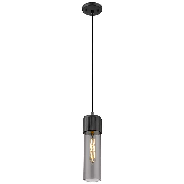 Image 1 Downtown Bolivar 5"W Cord Matte Black Pendant w/ Light Smoke Shade