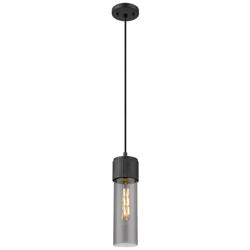 Downtown Bolivar 5"W Cord Matte Black Pendant w/ Light Smoke Shade
