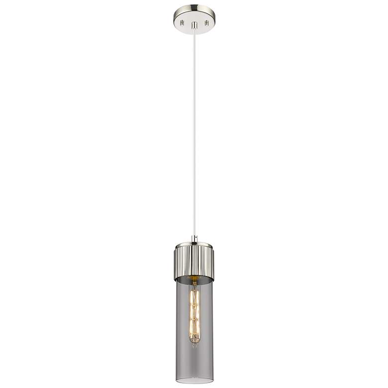 Image 1 Downtown Bolivar 5"W Cord Polished Nickel Pendant w/ Light Smoke Shade