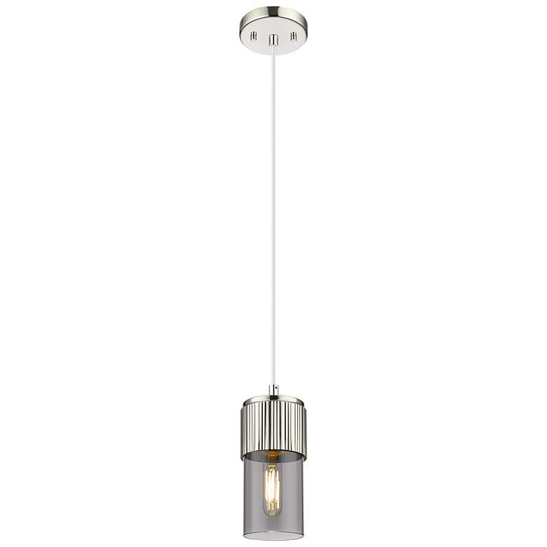 Image 1 Downtown Bolivar 5"W Cord Polished Nickel Pendant w/ Light Smoke Shade
