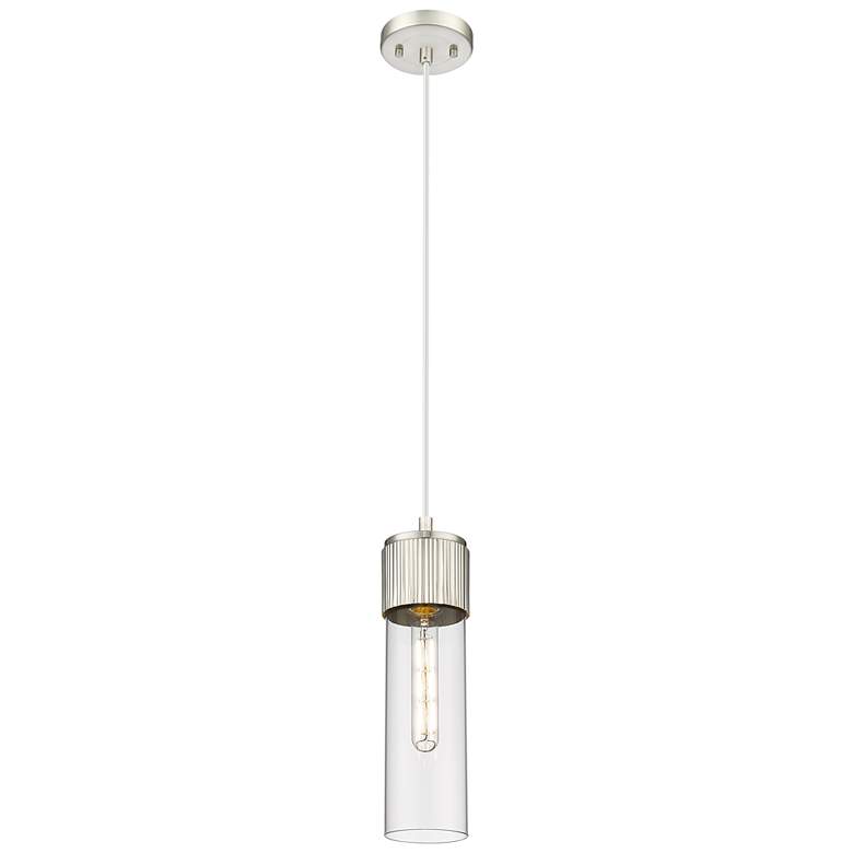 Image 1 Downtown Bolivar 5"W Cord Satin Nickel Pendant w/ Clear Shade
