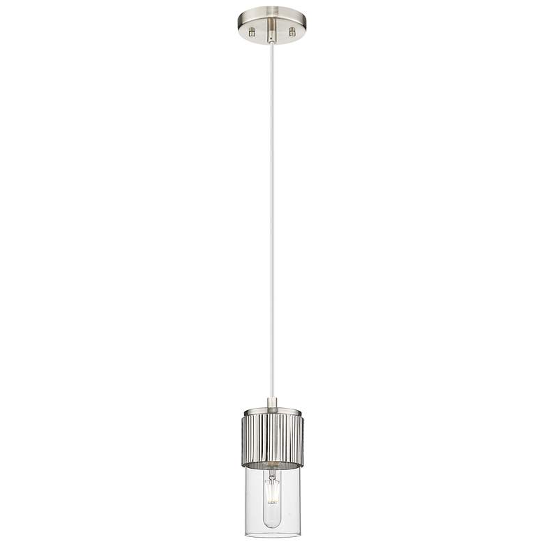 Image 1 Downtown Bolivar 5"W Cord Satin Nickel Pendant w/ Clear Shade