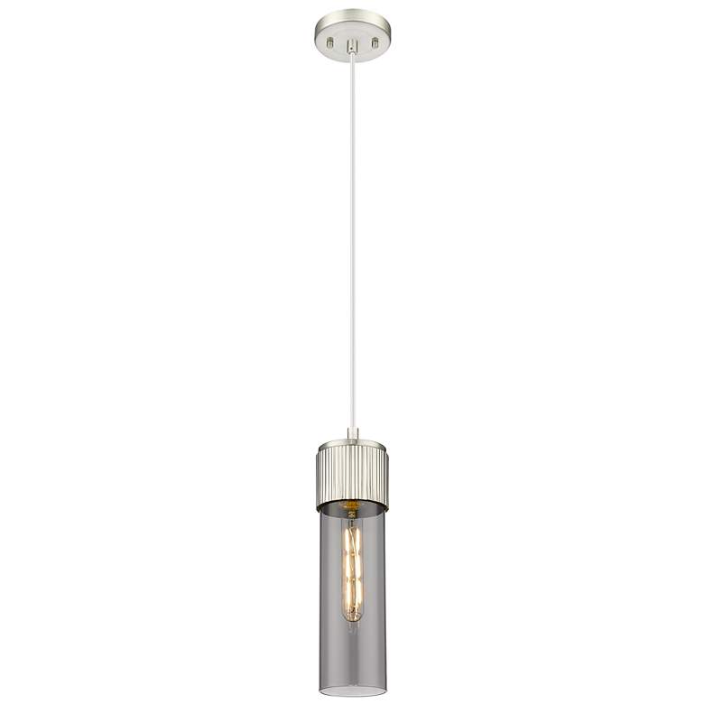 Image 1 Downtown Bolivar 5"W Cord Satin Nickel Pendant w/ Light Smoke Shade