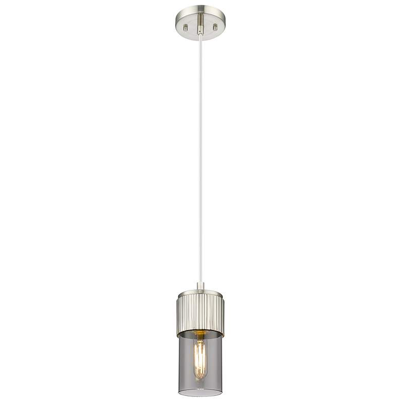 Image 1 Downtown Bolivar 5"W Cord Satin Nickel Pendant w/ Light Smoke Shade