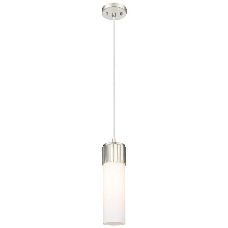 Image 1 Downtown Bolivar 5"W Cord Satin Nickel Pendant w/ White Shade