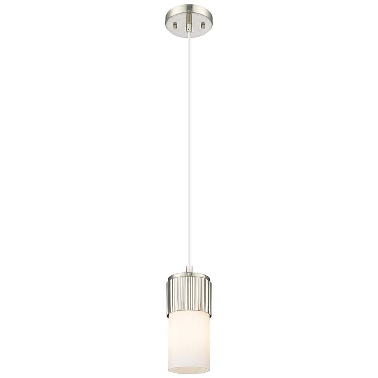 Image 1 Downtown Bolivar 5"W Cord Satin Nickel Pendant w/ White Shade