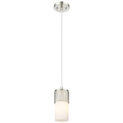 Downtown Bolivar 5"W Cord Satin Nickel Pendant w/ White Shade