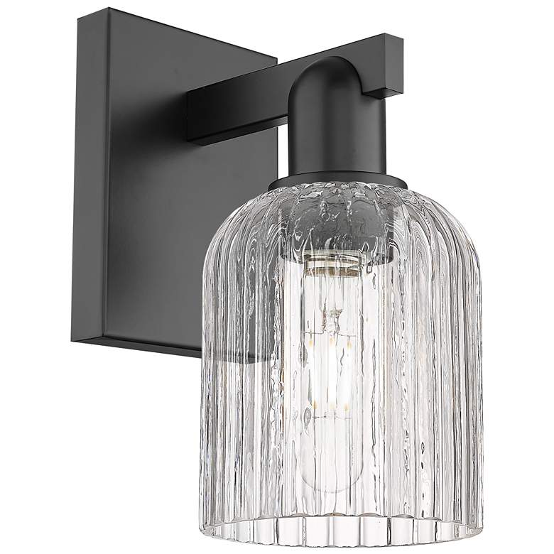 Image 1 Downtown Bridal Veil 11 "H Black Wall Sconce w/ Clear Deco Swirl Shade