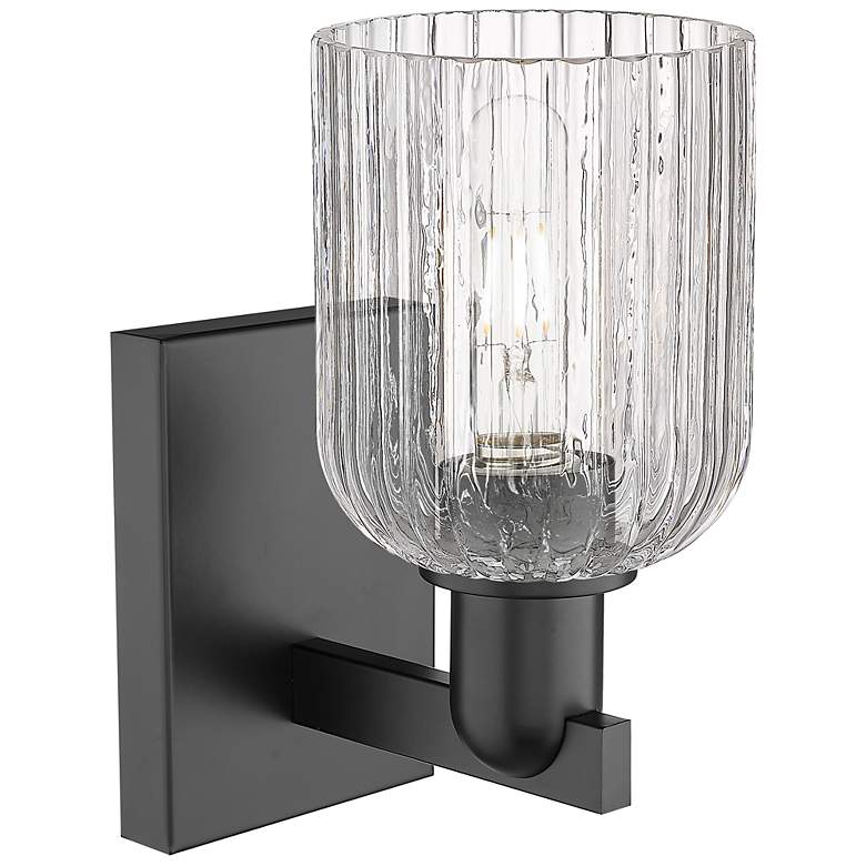 Image 2 Downtown Bridal Veil 11 "H Black Wall Sconce w/ Clear Deco Swirl Shade more views