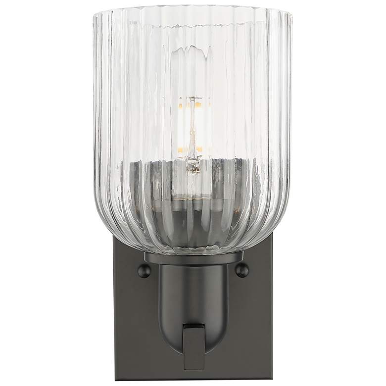 Image 3 Downtown Bridal Veil 11 "H Black Wall Sconce w/ Clear Deco Swirl Shade more views