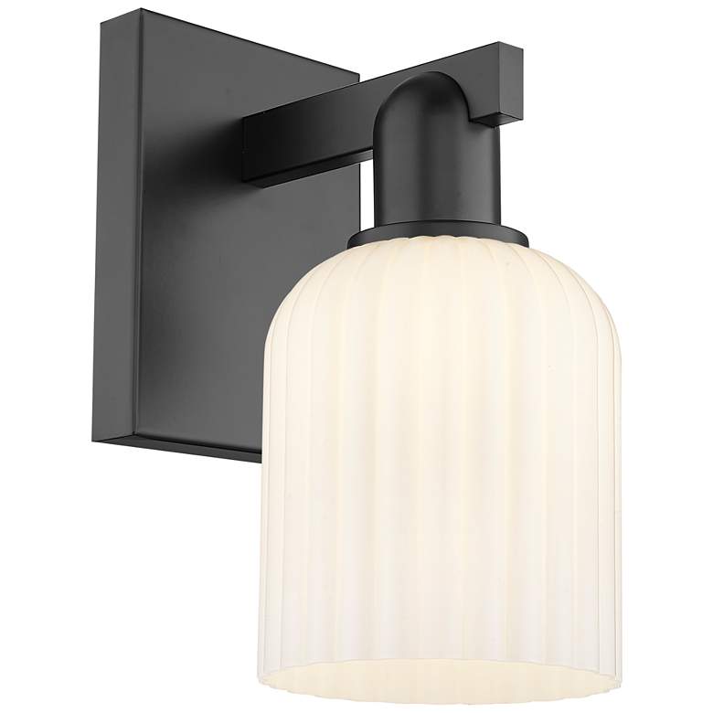 Image 1 Downtown Bridal Veil 11 "H Black Wall Sconce w/ White Swirl Shade