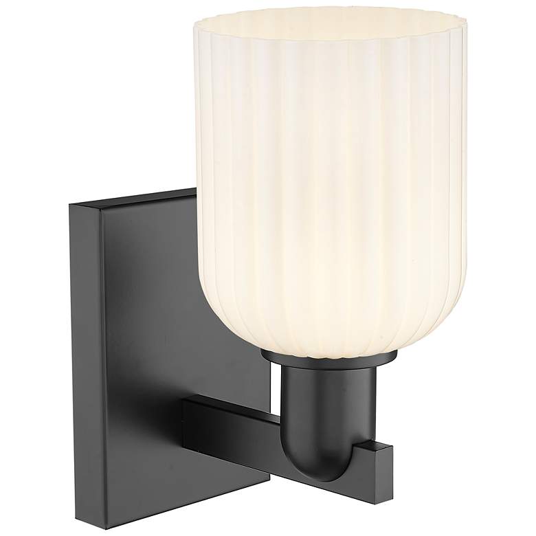 Image 2 Downtown Bridal Veil 11 "H Black Wall Sconce w/ White Swirl Shade more views