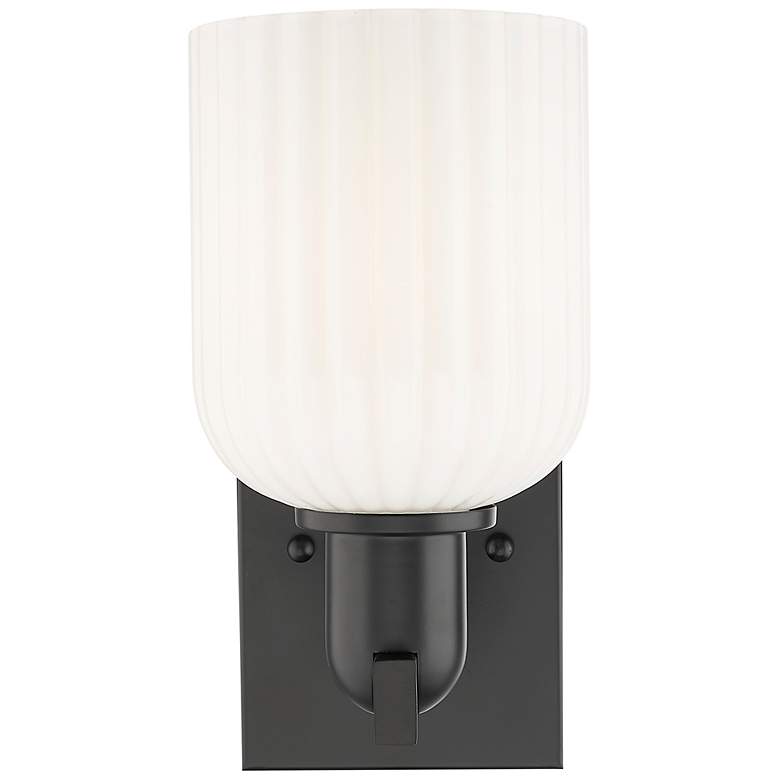 Image 3 Downtown Bridal Veil 11 "H Black Wall Sconce w/ White Swirl Shade more views