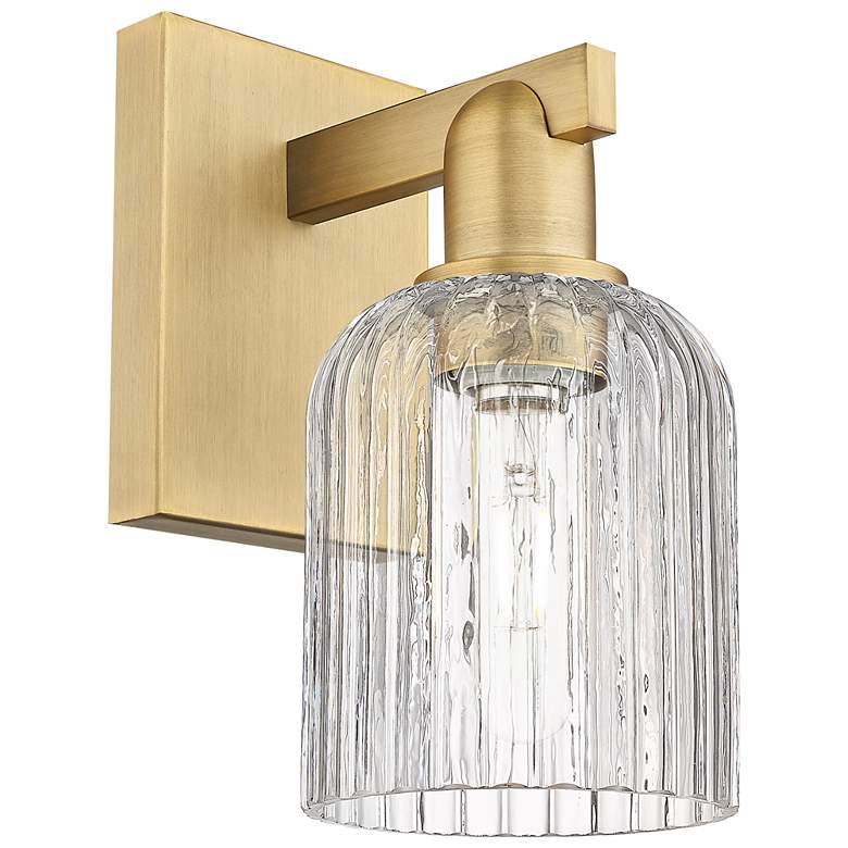 Image 1 Downtown Bridal Veil 11 "H Brass Wall Sconce w/ Clear Deco Swirl Shade
