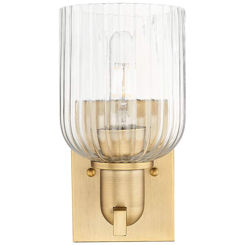 Image 3 Downtown Bridal Veil 11 "H Brass Wall Sconce w/ Clear Deco Swirl Shade more views