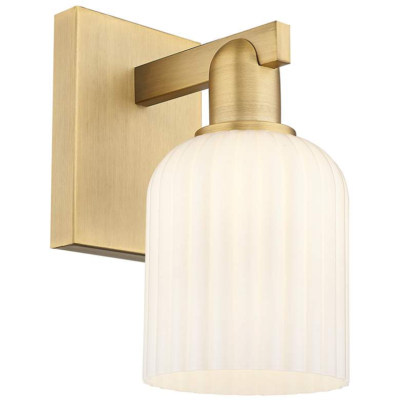Image 1 Downtown Bridal Veil 11 "H Brass Wall Sconce w/ White Swirl Shade