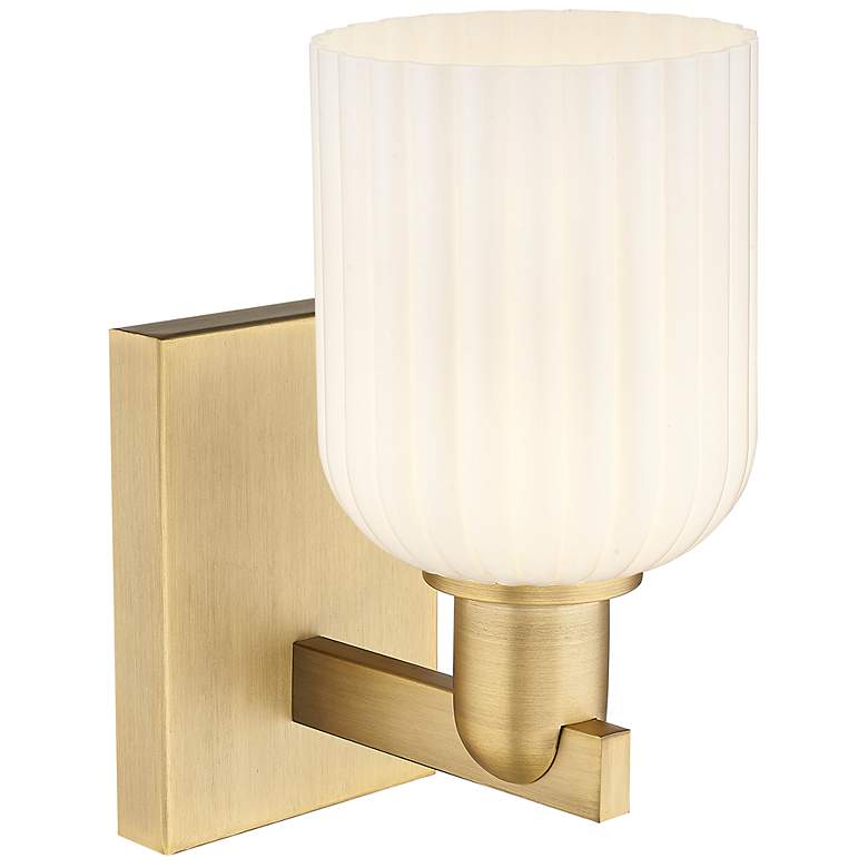 Image 2 Downtown Bridal Veil 11 "H Brass Wall Sconce w/ White Swirl Shade more views