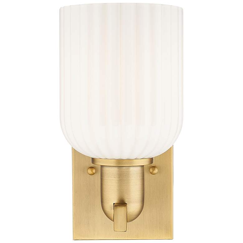 Image 3 Downtown Bridal Veil 11 "H Brass Wall Sconce w/ White Swirl Shade more views