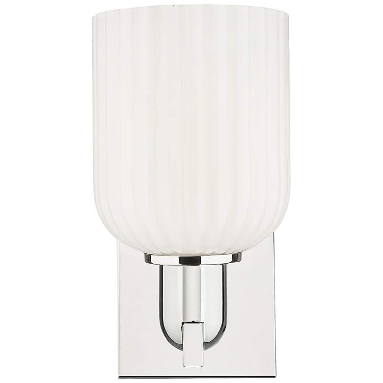 Image 4 Downtown Bridal Veil 11 "H Nickel Wall Sconce w/ White Swirl Shade more views