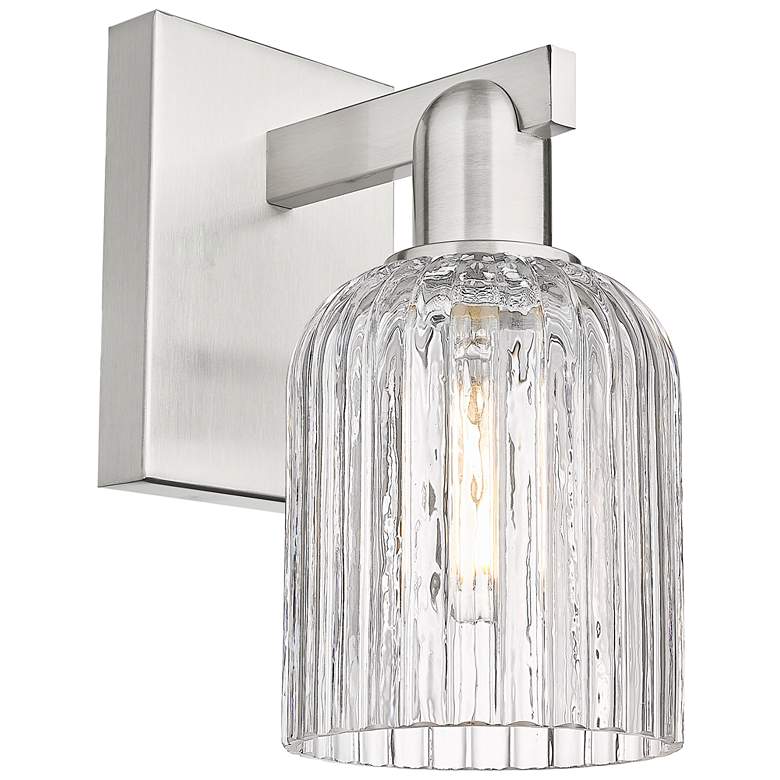Image 1 Downtown Bridal Veil 11 "H Satin Nickel Wall Sconce w/ Clear Swirl Shade
