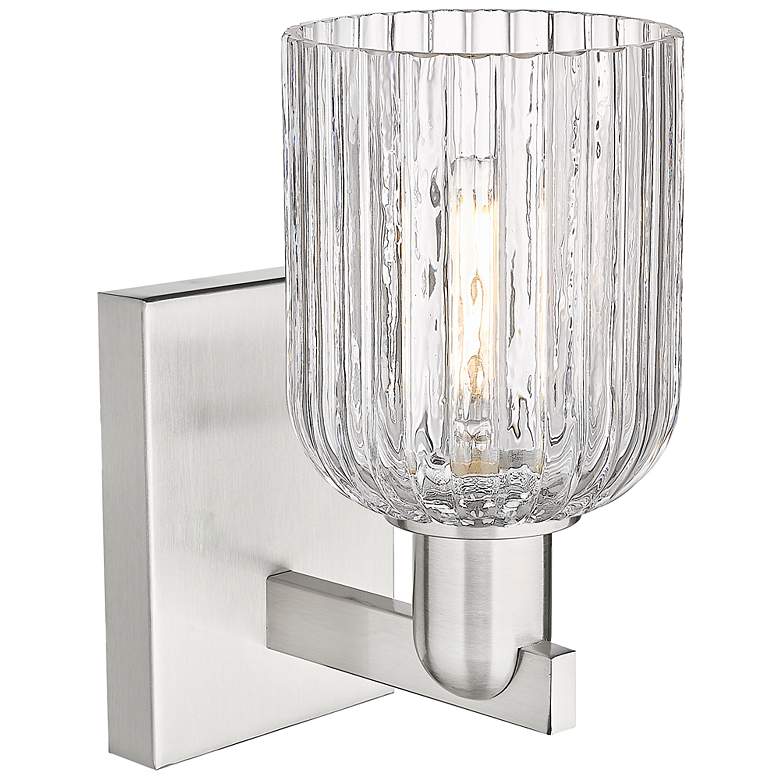 Image 2 Downtown Bridal Veil 11 "H Satin Nickel Wall Sconce w/ Clear Swirl Shade more views
