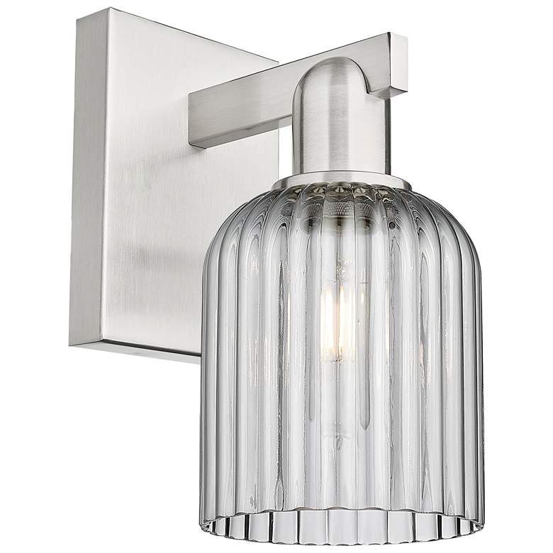 Image 1 Downtown Bridal Veil 11 "H Satin Nickel Wall Sconce w/ Smoke Swirl Shade