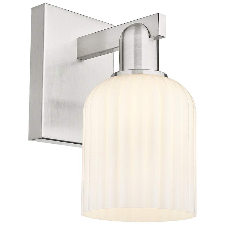 Image 1 Downtown Bridal Veil 11 "H Satin Nickel Wall Sconce w/ White Swirl Shade