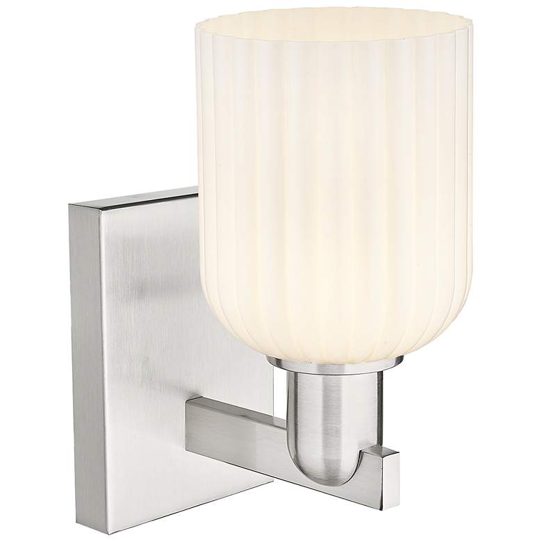 Image 3 Downtown Bridal Veil 11 "H Satin Nickel Wall Sconce w/ White Swirl Shade more views